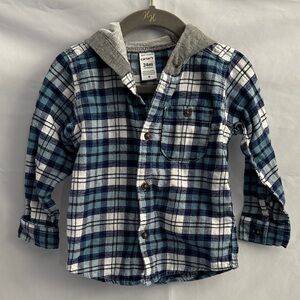 Carter's Navy and White Plaid Shirt with Gray Hood